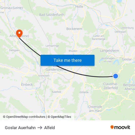 Goslar Auerhahn to Alfeld map