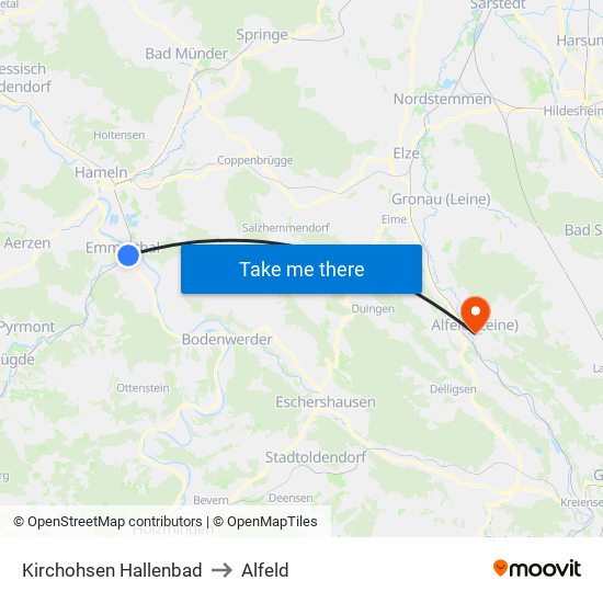 Kirchohsen Hallenbad to Alfeld map