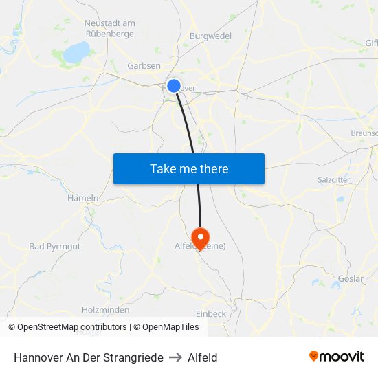 Hannover An Der Strangriede to Alfeld map