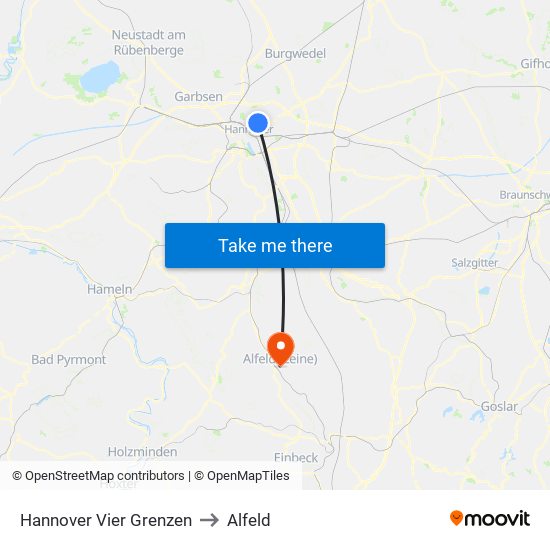 Hannover Vier Grenzen to Alfeld map