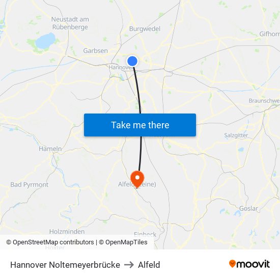 Hannover Noltemeyerbrücke to Alfeld map