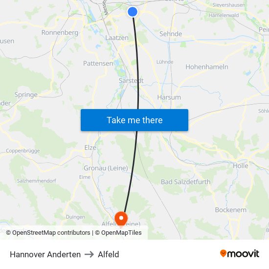 Hannover Anderten to Alfeld map