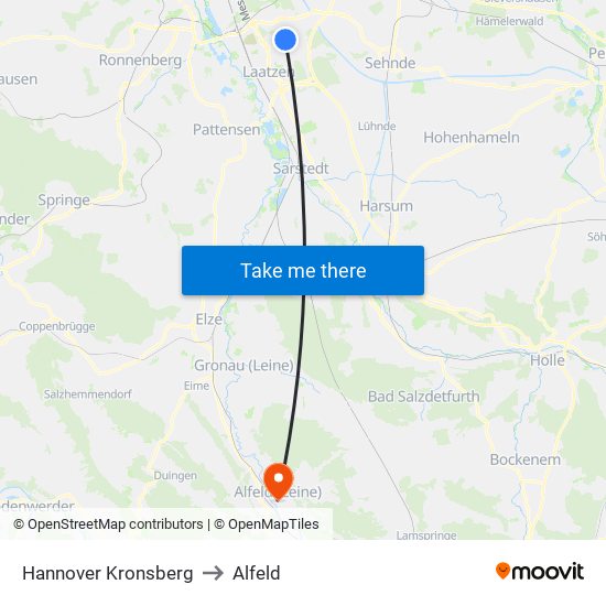 Hannover Kronsberg to Alfeld map