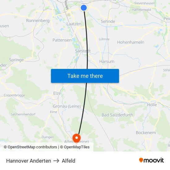 Hannover Anderten to Alfeld map