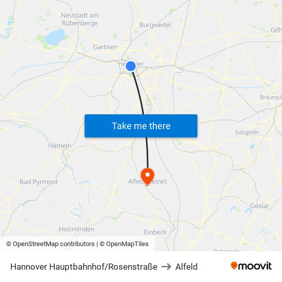 Hannover Hauptbahnhof/Rosenstraße to Alfeld map