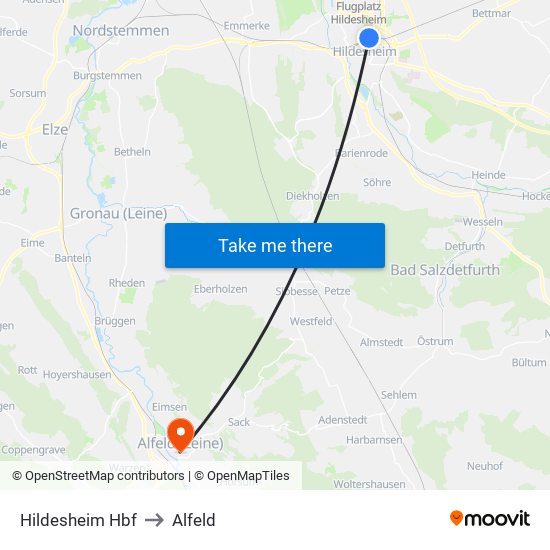 Hildesheim Hbf to Alfeld map