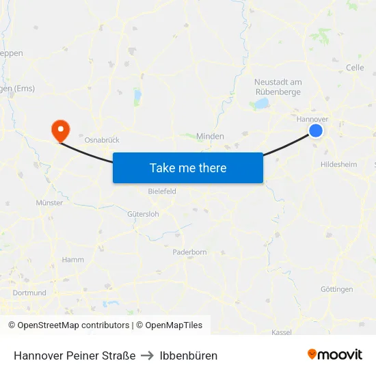 Hannover Peiner Straße to Ibbenbüren map
