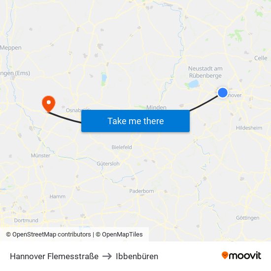 Hannover Flemesstraße to Ibbenbüren map