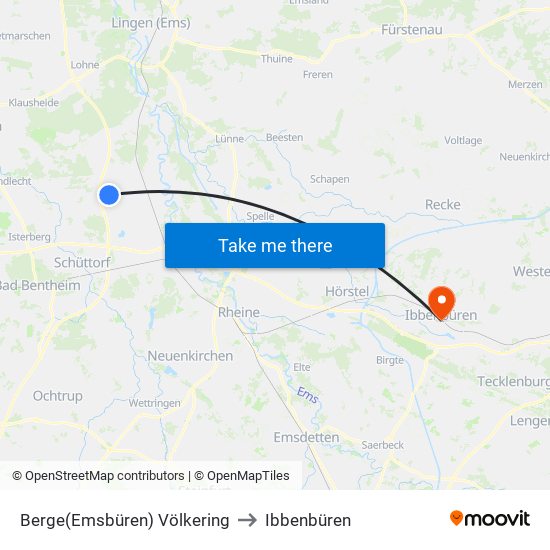 Berge(Emsbüren) Völkering to Ibbenbüren map