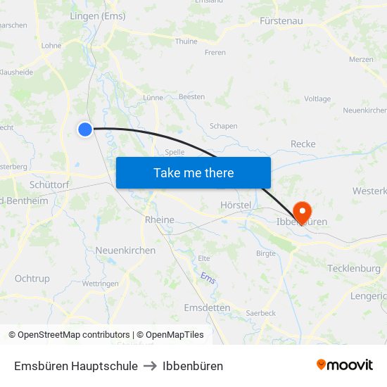 Emsbüren Hauptschule to Ibbenbüren map