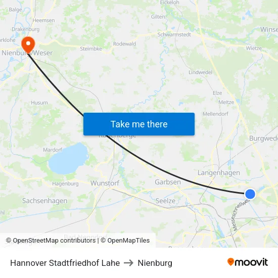 Hannover Stadtfriedhof Lahe to Nienburg map