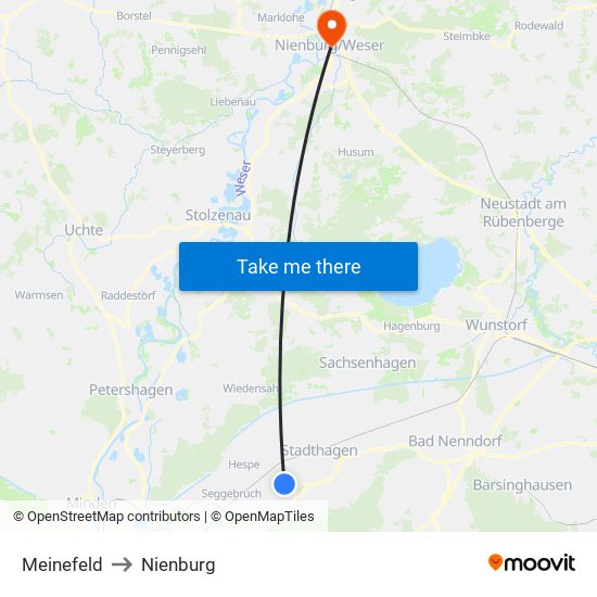 Meinefeld to Nienburg map