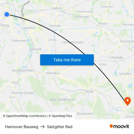 Hannover Bauweg to Salzgitter Bad map