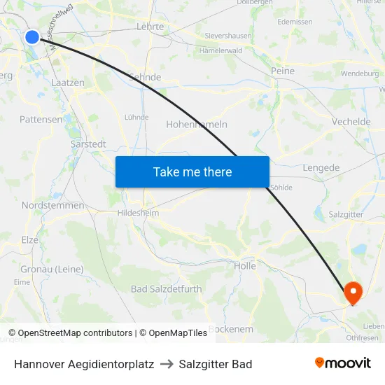 Hannover Aegidientorplatz to Salzgitter Bad map