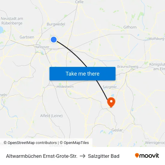 Altwarmbüchen Ernst-Grote-Str. to Salzgitter Bad map