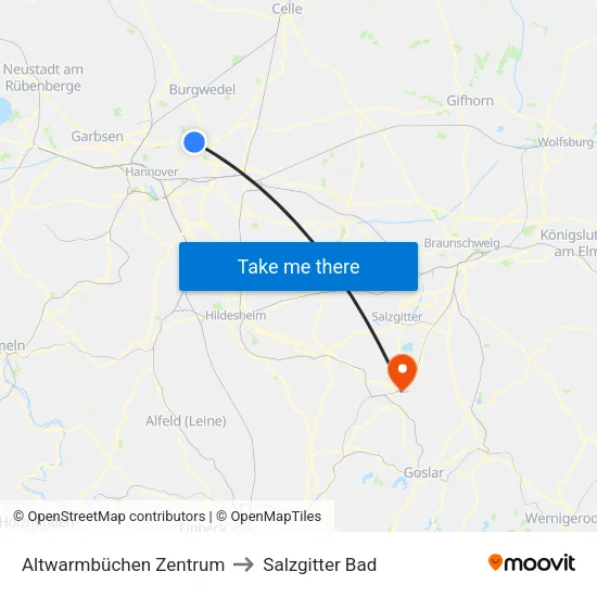 Altwarmbüchen Zentrum to Salzgitter Bad map
