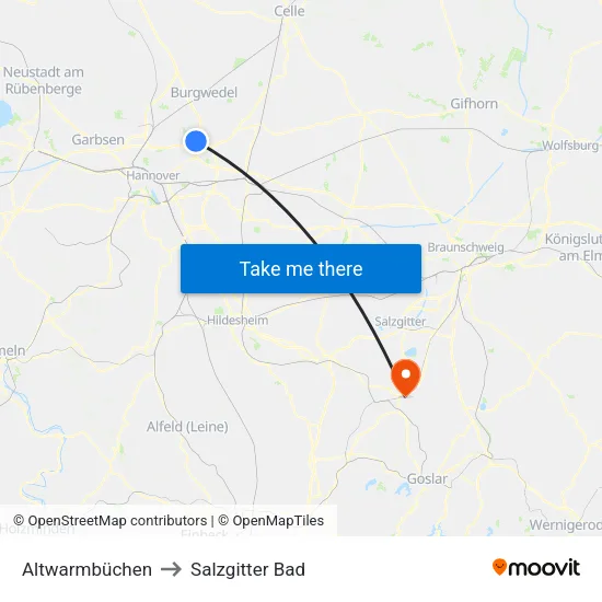 Altwarmbüchen to Salzgitter Bad map