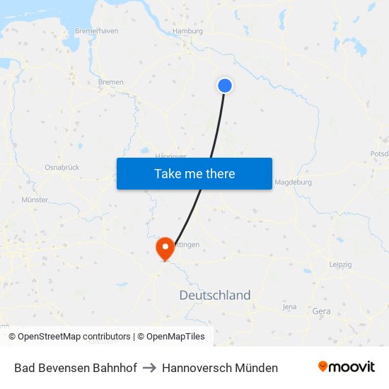 Bad Bevensen Bahnhof to Hannoversch Münden map