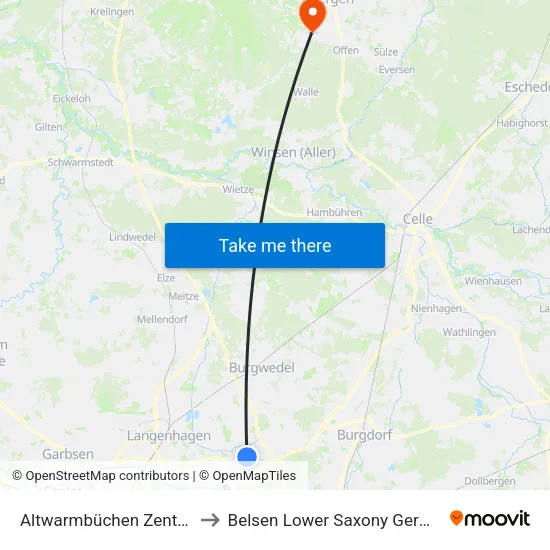 Altwarmbüchen Zentrum to Belsen Lower Saxony Germany map