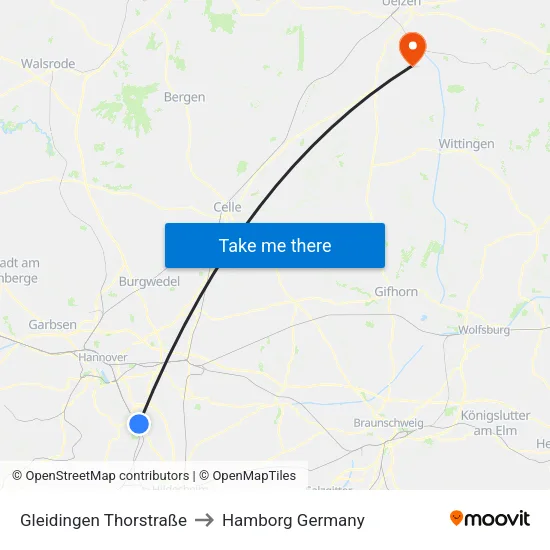 Gleidingen Thorstraße to Hamborg Germany map