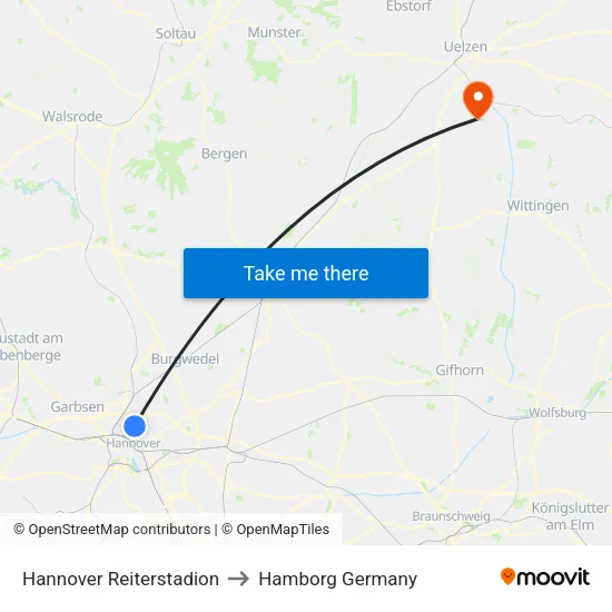 Hannover Reiterstadion to Hamborg Germany map