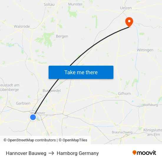 Hannover Bauweg to Hamborg Germany map
