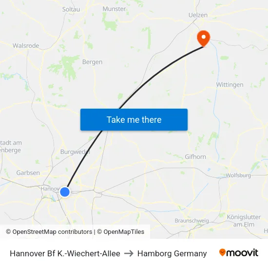 Hannover Bf K.-Wiechert-Allee to Hamborg Germany map
