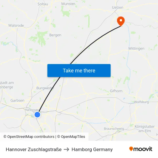 Hannover Zuschlagstraße to Hamborg Germany map