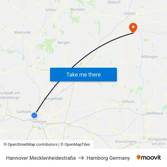 Hannover Mecklenheidestraße to Hamborg Germany map