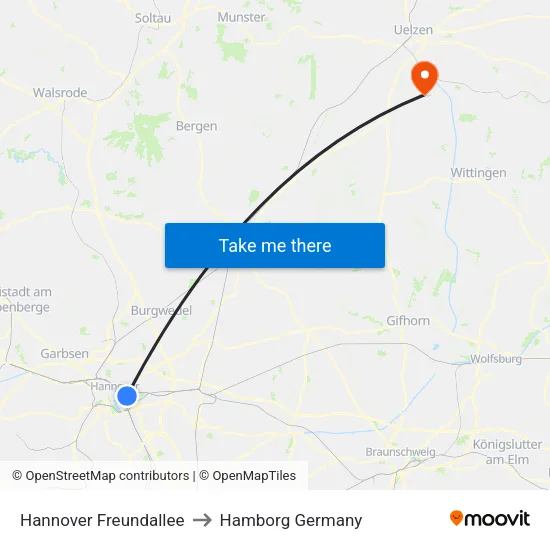 Hannover Freundallee to Hamborg Germany map