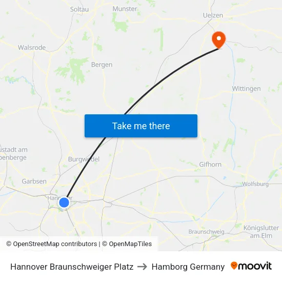 Hannover Braunschweiger Platz to Hamborg Germany map