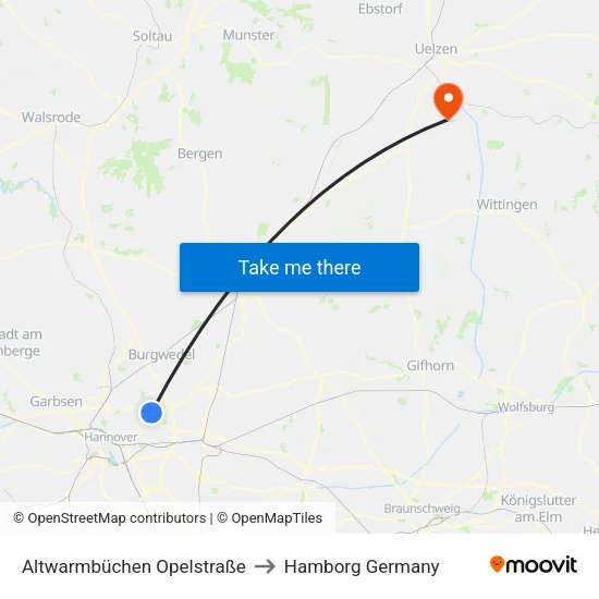 Altwarmbüchen Opelstraße to Hamborg Germany map