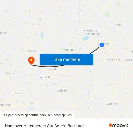 Hannover Brunnenstraße to Bad Laer map