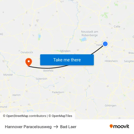 Hannover Paracelsusweg to Bad Laer map