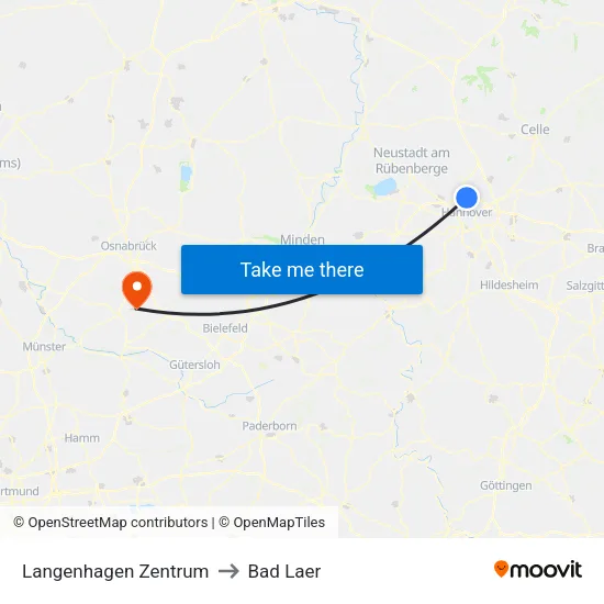 Langenhagen Zentrum to Bad Laer map