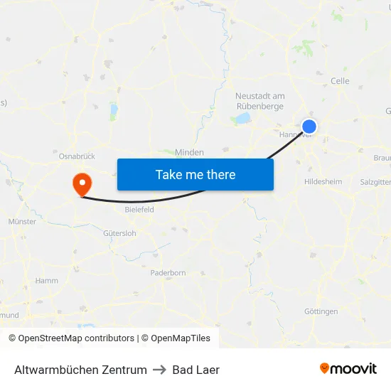 Altwarmbüchen Zentrum to Bad Laer map