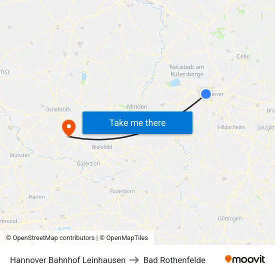 Hannover Bahnhof Leinhausen to Bad Rothenfelde map
