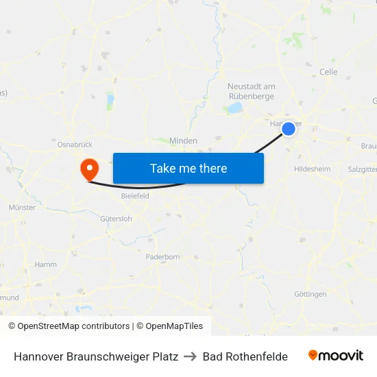 Hannover Braunschweiger Platz to Bad Rothenfelde map