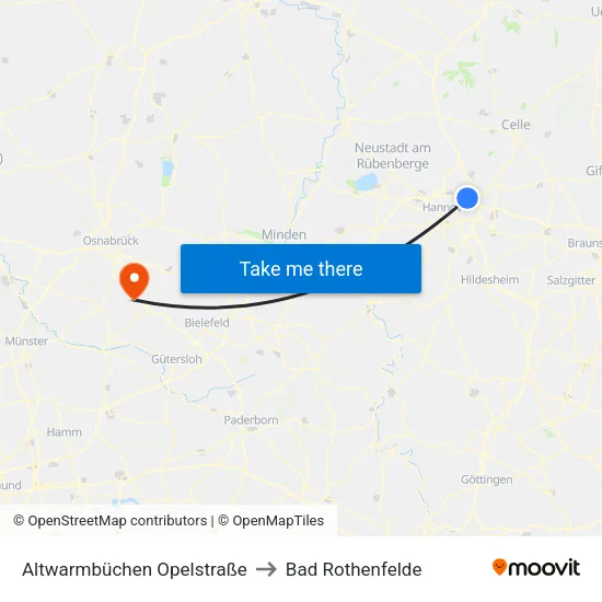 Altwarmbüchen Opelstraße to Bad Rothenfelde map