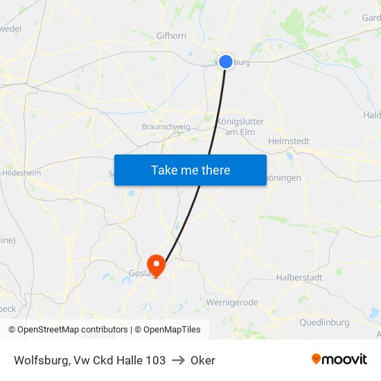 Wolfsburg, Vw Ckd Halle 103 to Oker map