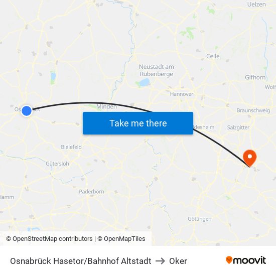 Osnabrück Hasetor/Bahnhof Altstadt to Oker map