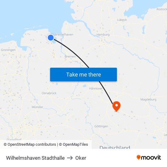 Wilhelmshaven Stadthalle to Oker map