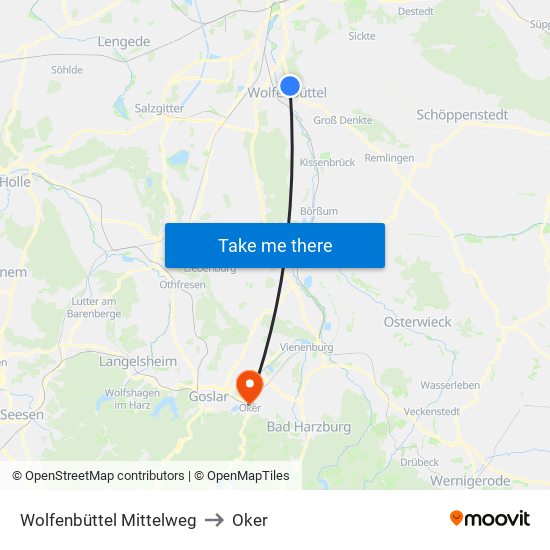 Wolfenbüttel Mittelweg to Oker map