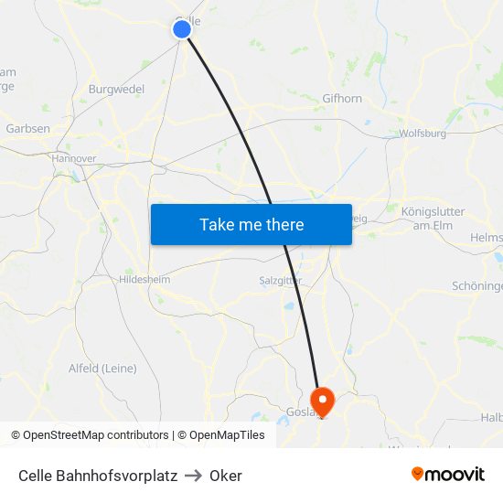 Celle Bahnhofsvorplatz to Oker map