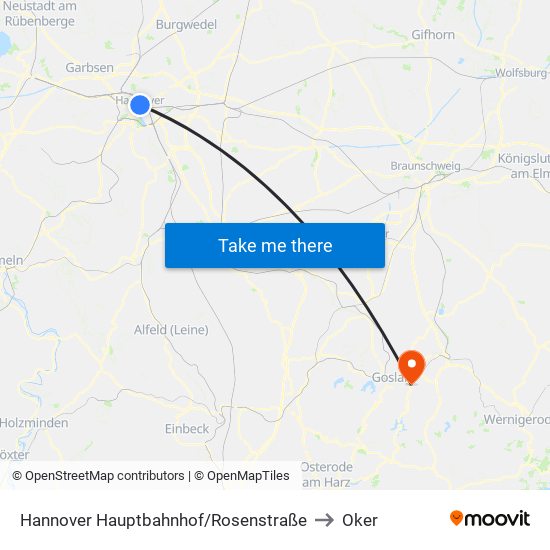 Hannover Hauptbahnhof/Rosenstraße to Oker map