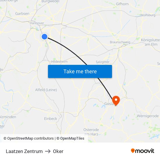 Laatzen Zentrum to Oker map