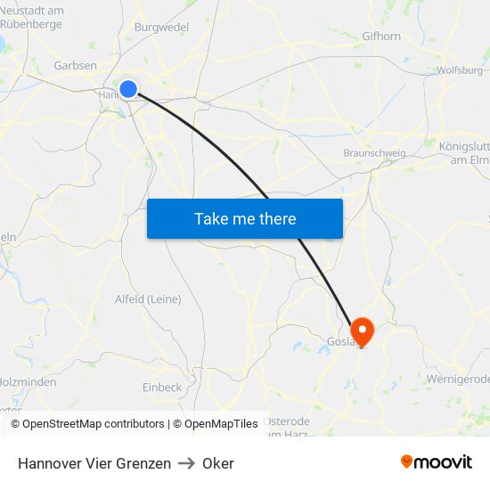 Hannover Vier Grenzen to Oker map