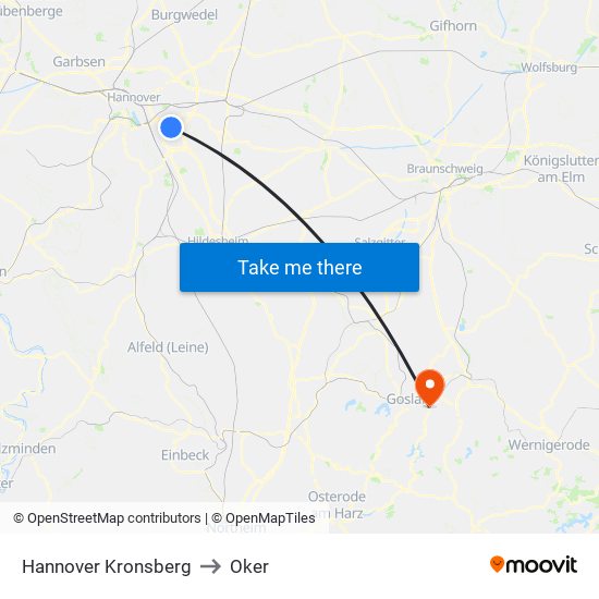 Hannover Kronsberg to Oker map