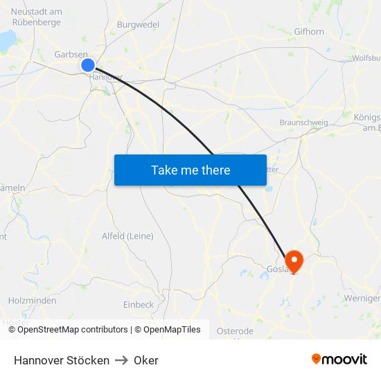 Hannover Stöcken to Oker map