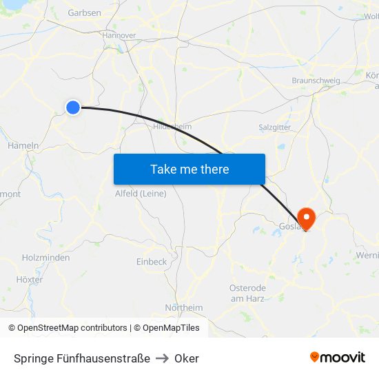 Springe Fünfhausenstraße to Oker map